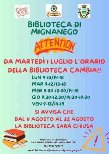 Biblioteca orario estivo